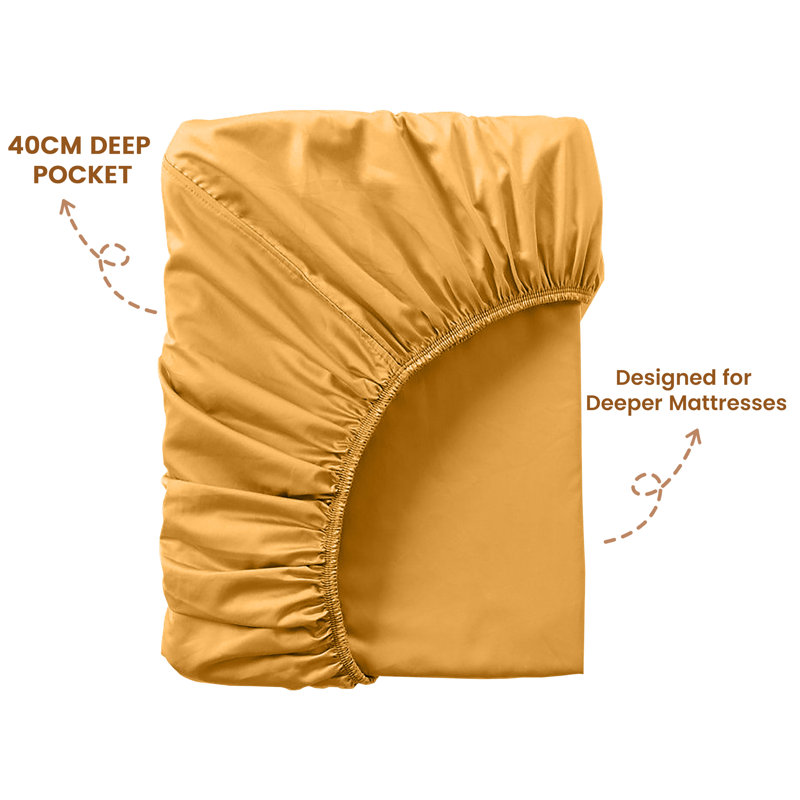 40cm Extra Deep Fitted Sheet - Luxury Microfiber Deep Pocket Bed Sheet Secure Fit, Ochre, Kingsize (152x200cm)