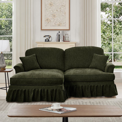 Elegant Mid Century Two Seater Modular L Shaped Sofa Couch With Flared Arms, Removable Skirts, Spindle Legs And Movable Ottoman For Versatile Comfort