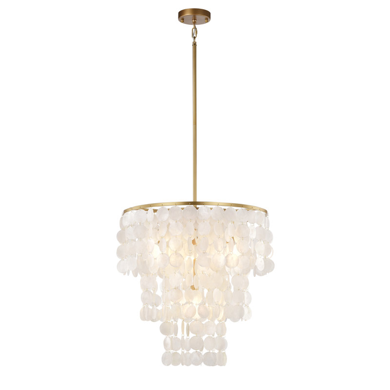 Zussen 20.5" Luster Bronze 4 Tier Tiered Chandelier with Natural White Shell