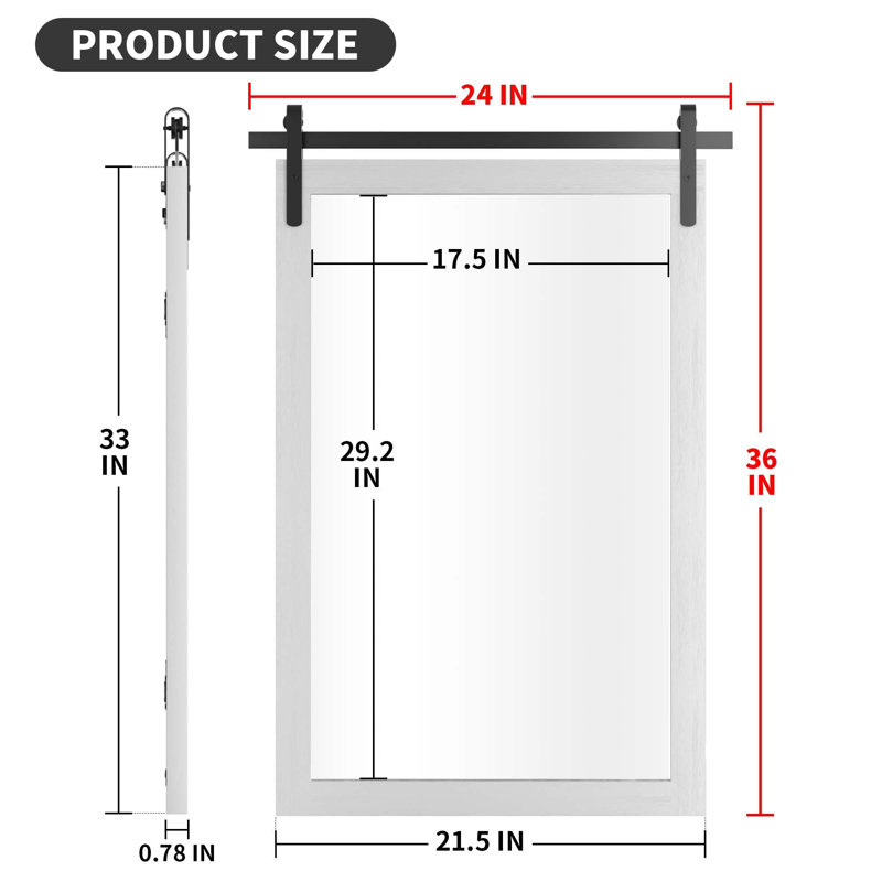 Miroir d'appoint mural rectangulaire, Blanc, 36 po x 24 po