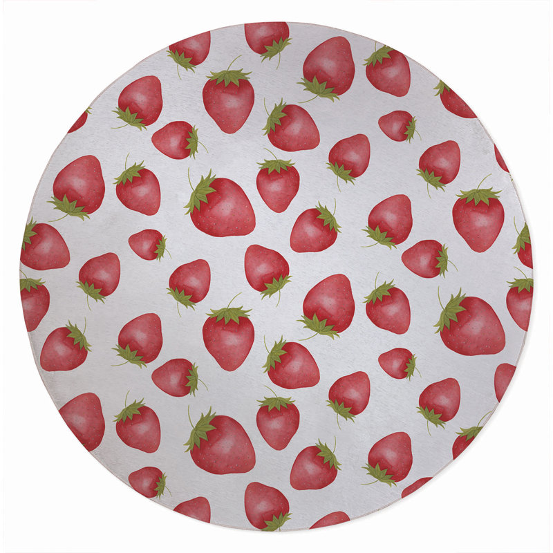 Summer Strawberries Outdoor Rug, Round 5'