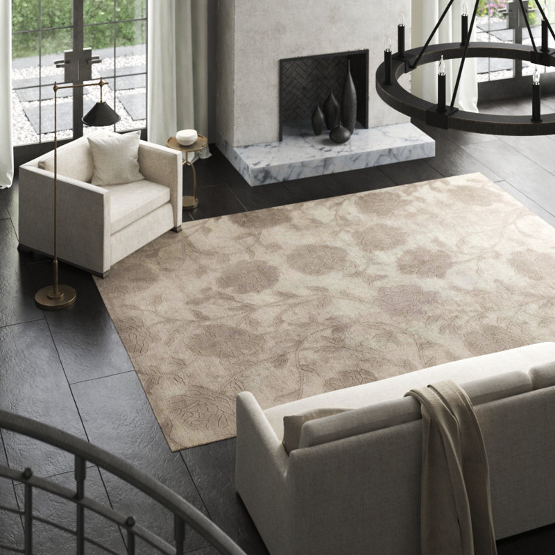 Peony Floral Area Rug in Silver/Gray, Rectangle 2' x 3'