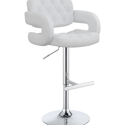 Tabouret de bar réglable à finition blanche, rembourré pour une assise lisse, base piédestal, salle à manger à dossier ouvert