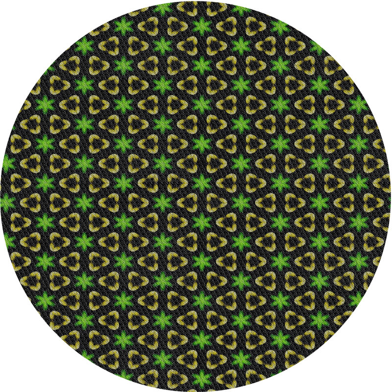 Tapis décoratif vert géométrique, Rond 7 pi