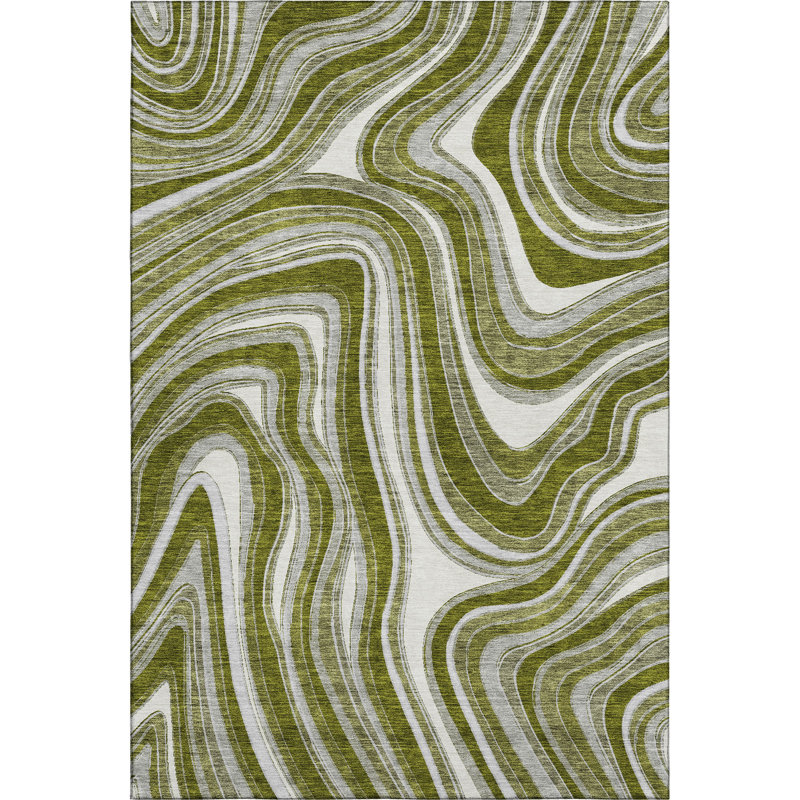 Premium Machine Washable Prisco Olive Rug, Rectangle 5' x 7'6"