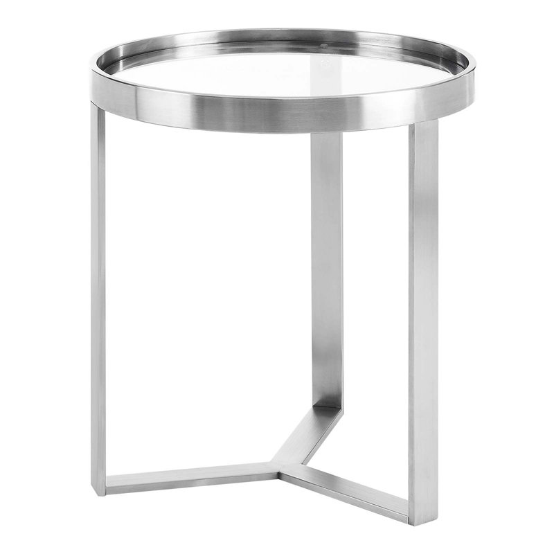 Silver Round Metal and Glass Accent Side Table