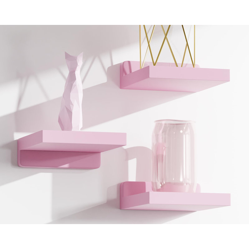 Small Floating Shelves Mini Shelves Hanging Display 5 Inch Wall Shelf For Bathroom Livingroom Bedroom,3 Pack, With 2 Types Of Installation, Pink
