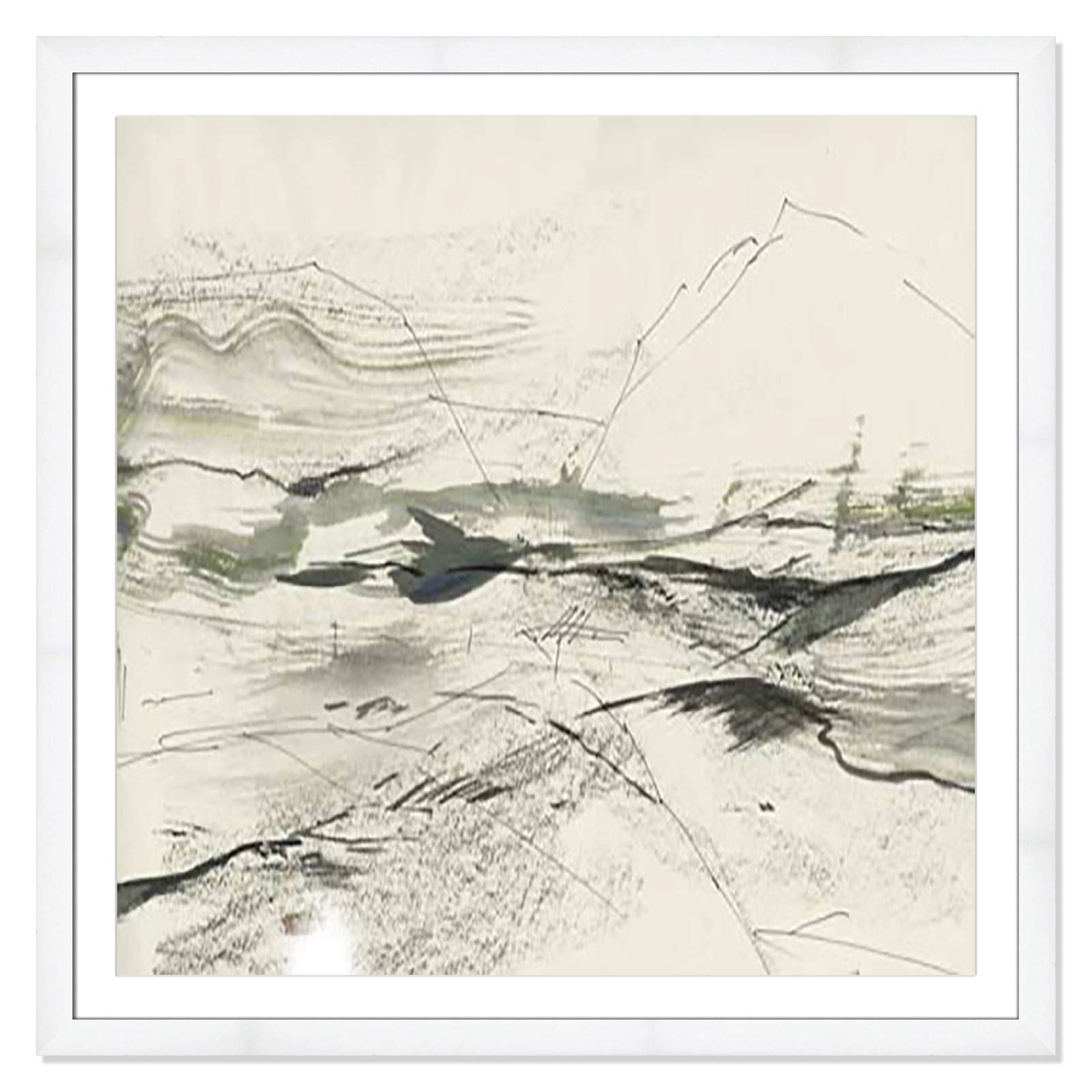 Green Sketches Print, 42.5" H x 42.5" W x 1.25" D, White Cube Framed