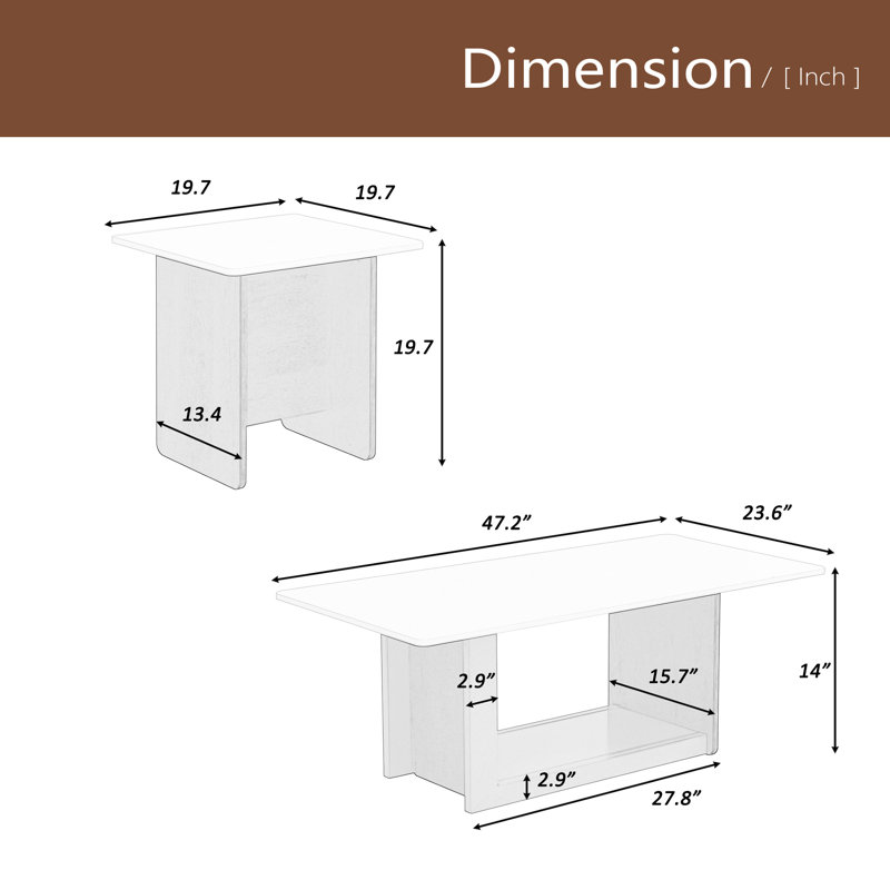Ensemble de 2 tables basses modernes et luxueuses, petite table de bout carrée avec plateau spacieux et centre, Noir