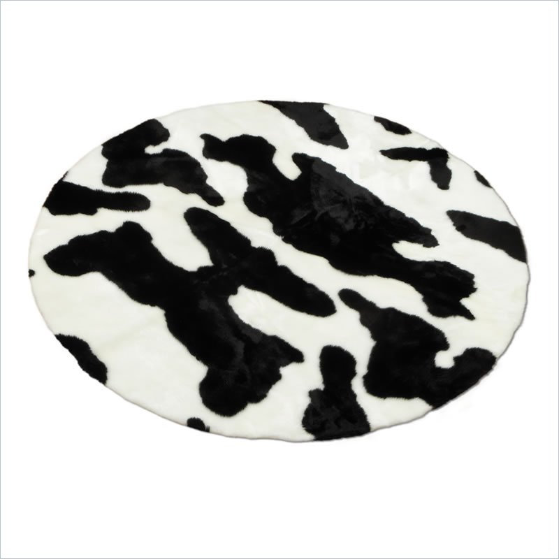 Cow Faux Fur Washable Area Rug, Round 4'7"