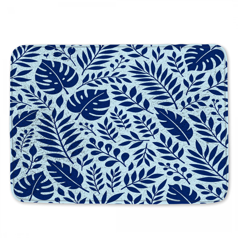 Tapis de bain Blue Botanical Leaves, 24in W x 17in L