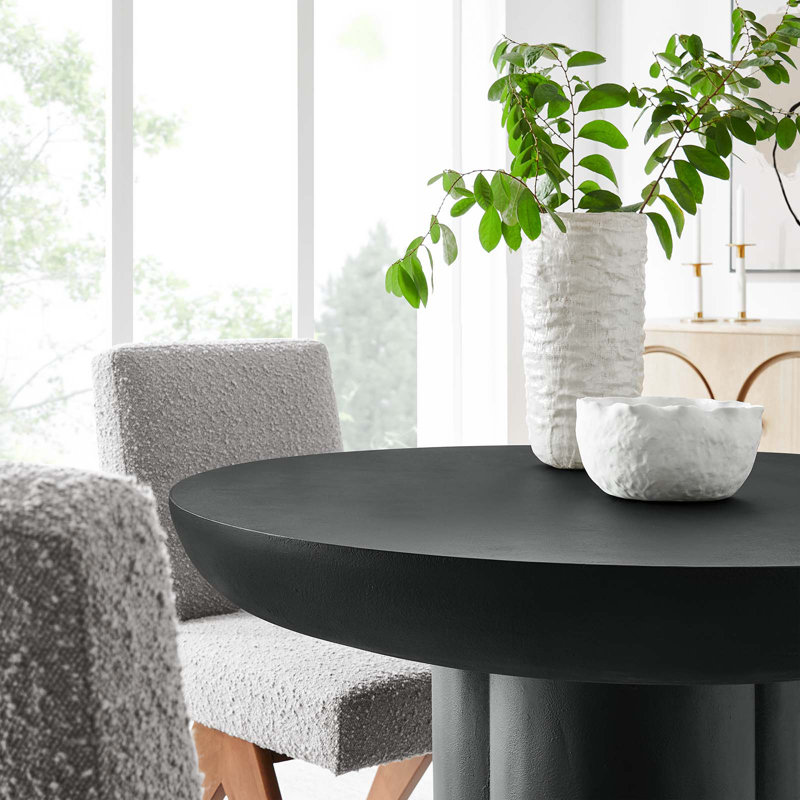 Caspian Black Round Concrete and MDF Dining Table