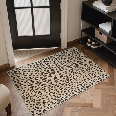 Savanna Animal Print Machine Washable Leopard / Sable 2' x 3' Doormat with Non-Slip Backing
