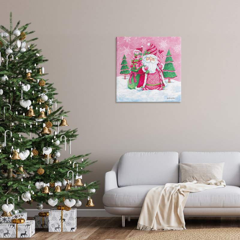«Pink & Green Santa Scene» par Diane Kater sur toile, H 30 po x l 30 po
