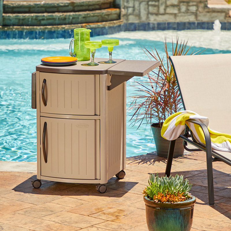 Taupe Portable Outdoor Patio Prep Serving Station with Cabinet