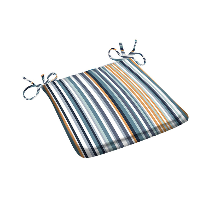 Trapezoid Water-repellent Seat Pad Set of 4, White/Blue/Yellow Striped
