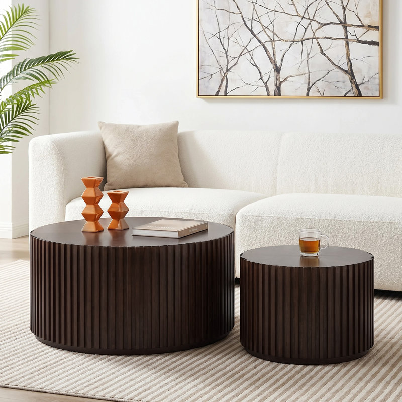 Table basse en bois massif 2 pièces pour le salon, Noyer foncé