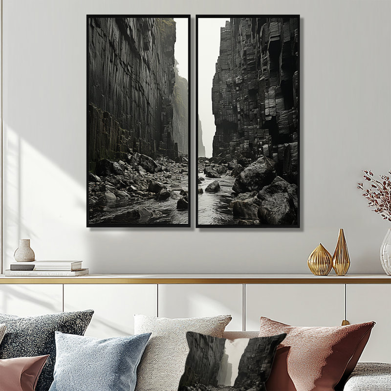 Gris moderne scandinave côtier II - impressions d'art traditionnelles sur toile, H 20 po x l 24 po, Noir