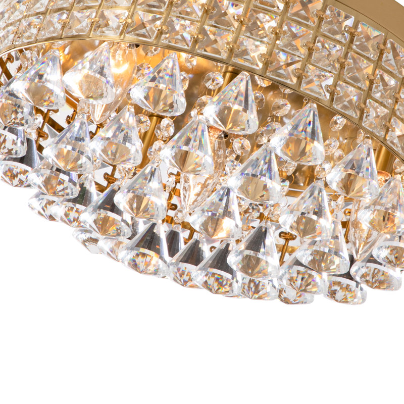 Theodora 4 - Light 15'' Unique / Statement Drum Flush Mount with Crystal Accents, Brushed Brass