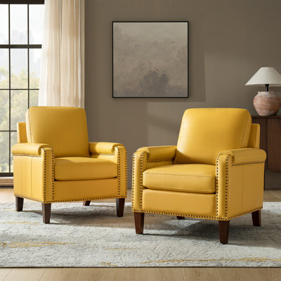 Pascarella 31.5" W Transitional Genuine Leather Club Chair with Solid Wood Legs