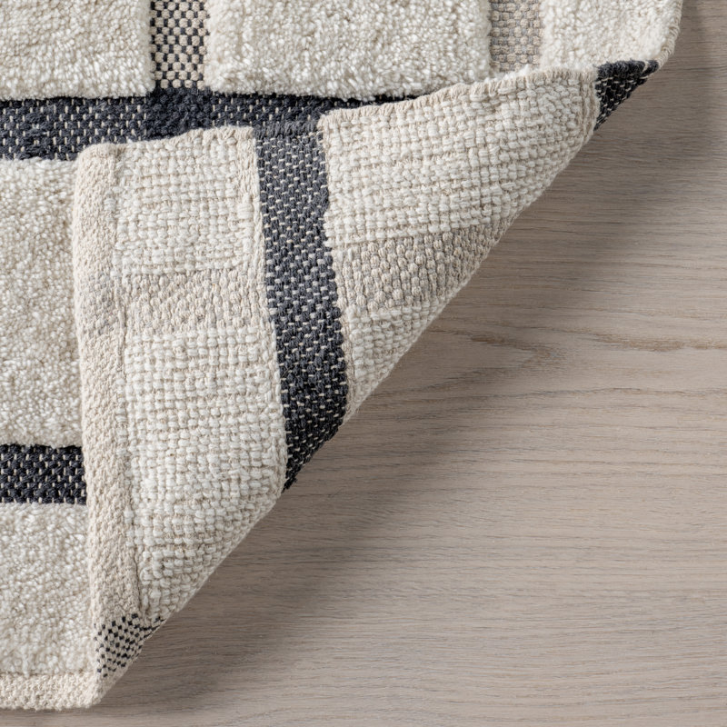 Rowena Ivory and Gray Checked Wool 3x5 Area Rug