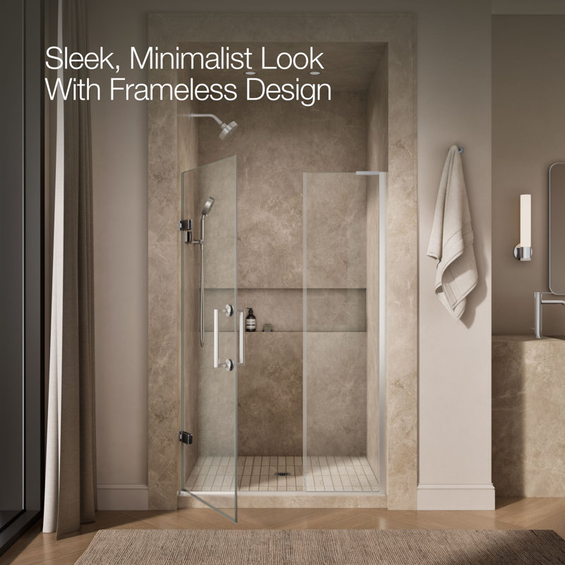 Components 45-1/4-In46-In W X 71-1/2-In H Frameless Pivot Shower Door With 3/8-In Crystal Clear Glass And Back-To-Back Vertical Door Pulls