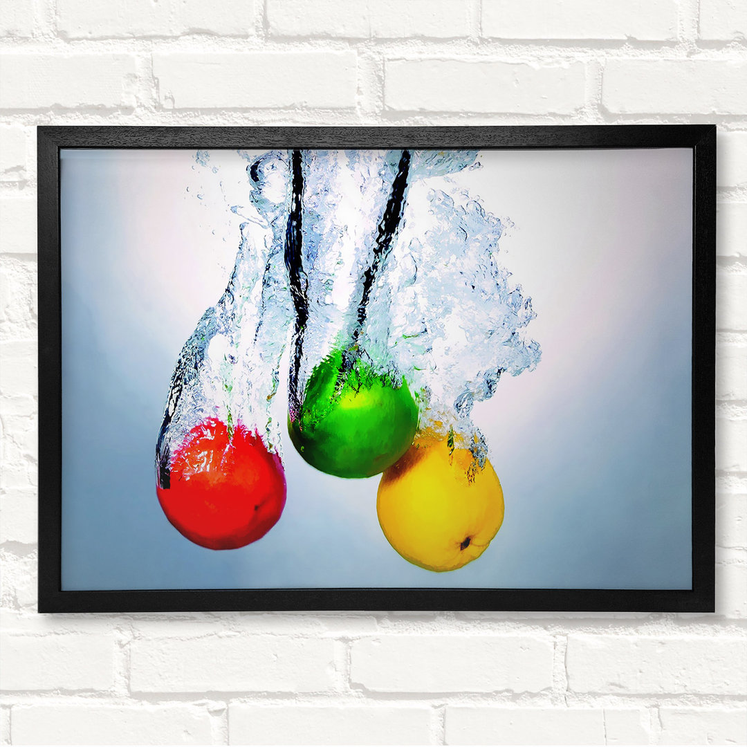 Fruit Trio Splash - Closed Corner Frame Kunstdrucke auf Holz