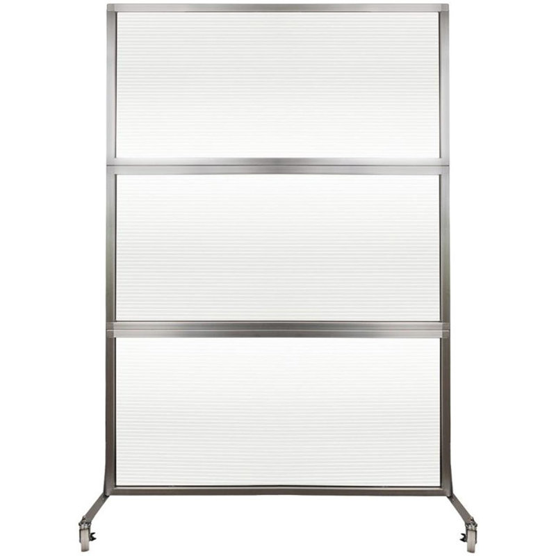 Cloison portative 6 pi Medipanel - Garniture argentée, H 72 po x l 72 po x P 15 po, Transparent cannelé