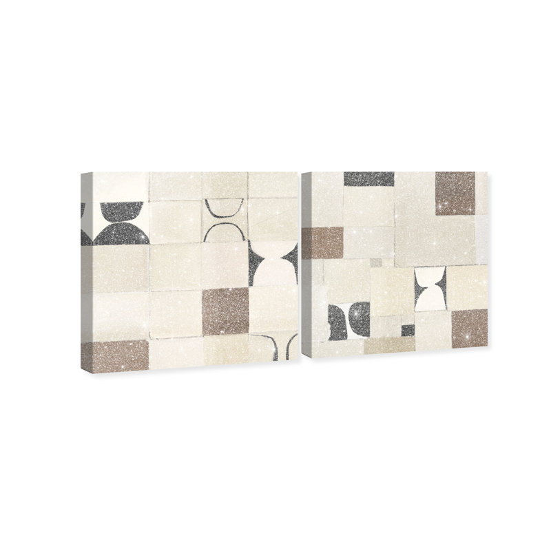 Boho Tiles Set Abstract Canvas Print by Oliver Gal, Black Frame, 12 x 12, 40" H x 40" W, Gallery Wrapped
