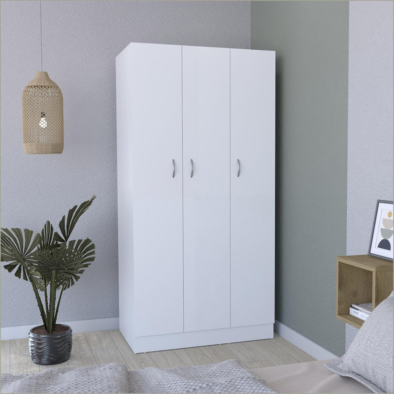 Commodes et amp; Garde-robes | Armoire classique 3 portes avec 2 tiroirs Ohio Tablettes à 4 niveaux | Blanc | Panneau de particules