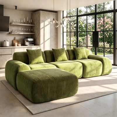 Canapé d'angle moderne en chenille verte de 274 cm de large avec méridienne