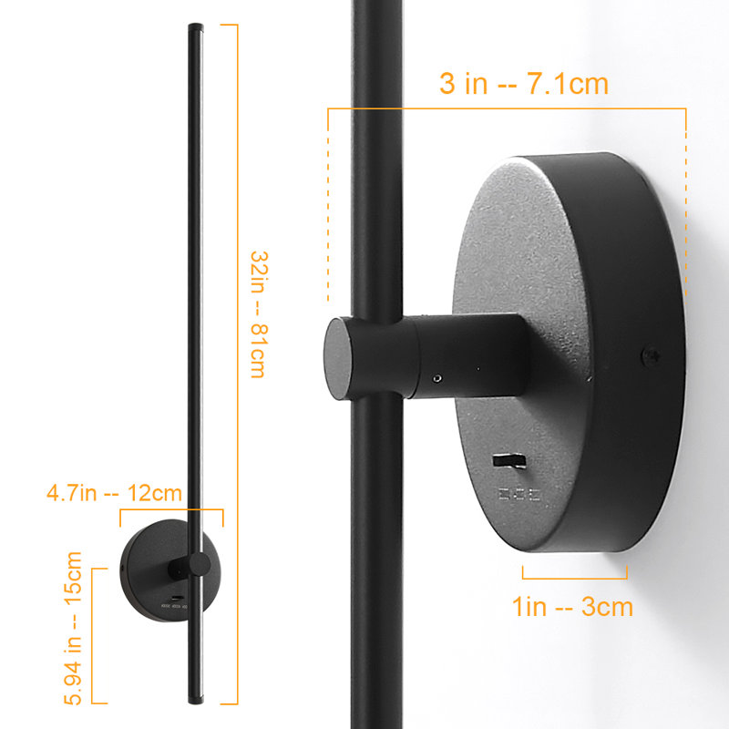 Applique murale en aluminium à intensité variable avec rotation de 350 degrés Betti, Noir, H 31,5 po x l 4,72 po x P 3,74 po