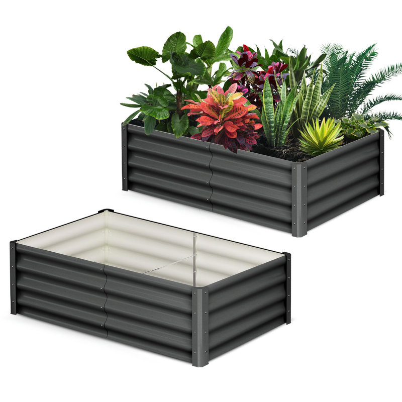 Galvanized Steel Raised Garden Bed Kit – Heavy-Duty 6x3x1FT Rectangular Outdoor Planter Box for Vegetables, Flowers, Herbs (Gray, 2-Pack)