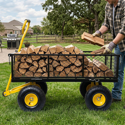 900 lb. Heavy-Duty Steel Garden Wagon with Removable Mesh Sides and 10" Pneumatic Tires
