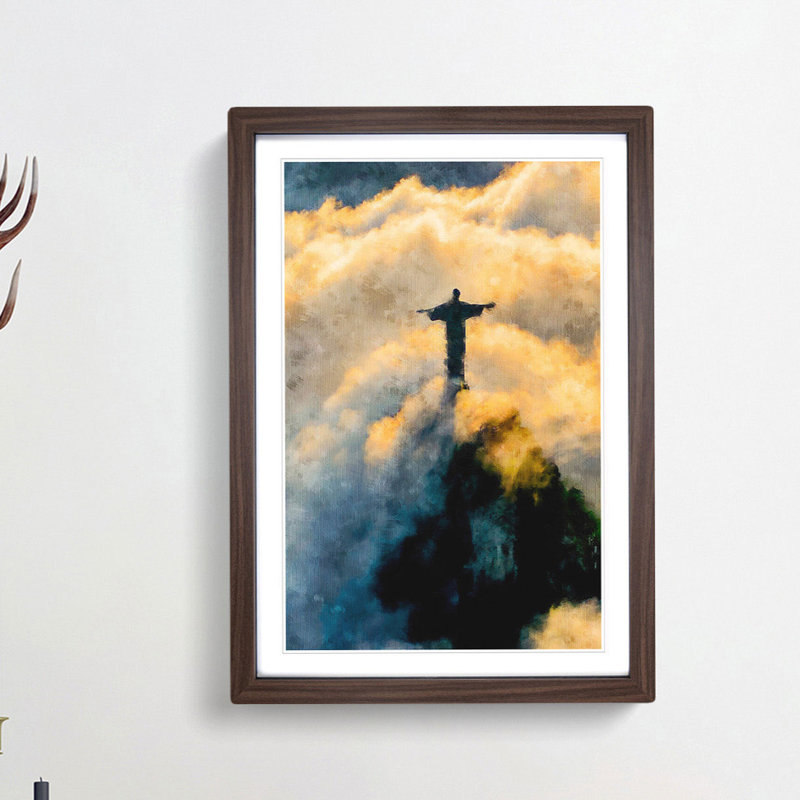 Christ The Redeemer In Brazil Framed Print, 87cm H x 62cm W x 2cm D, Walnut Framed
