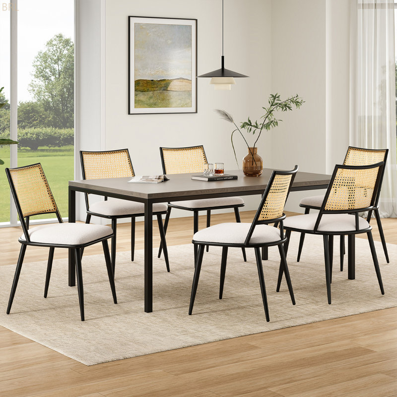 Chaises de salle à manger rembourrées modernes, chaises de salle à manger à dossier en rotin, chaises de cuisine décoratives avec pieds en métal
