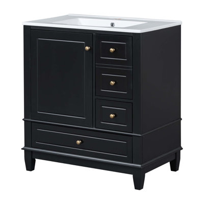 30" Bathroom Vanity with Sink, One Door with Shelf and Three Drawers, Soft Close Door