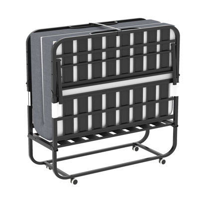 Industrial Metal Frame Folding Guest Bed with 5 Inch Memory Foam Mattress 450lbs Capacity and Wheeled Storage Design