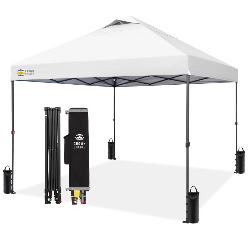 CROWN SHADES 10' x 10' Commercial Pop-Up Canopy Tent with Center Lock and Metal Frame, White, White