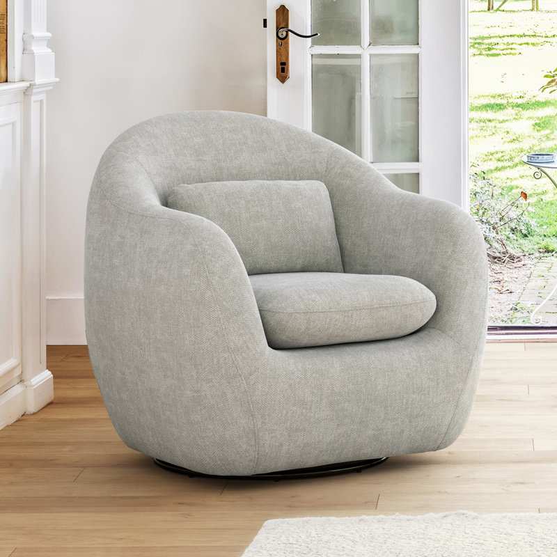 Alma Upholstered Swivel Barrel Chair, Light Gray