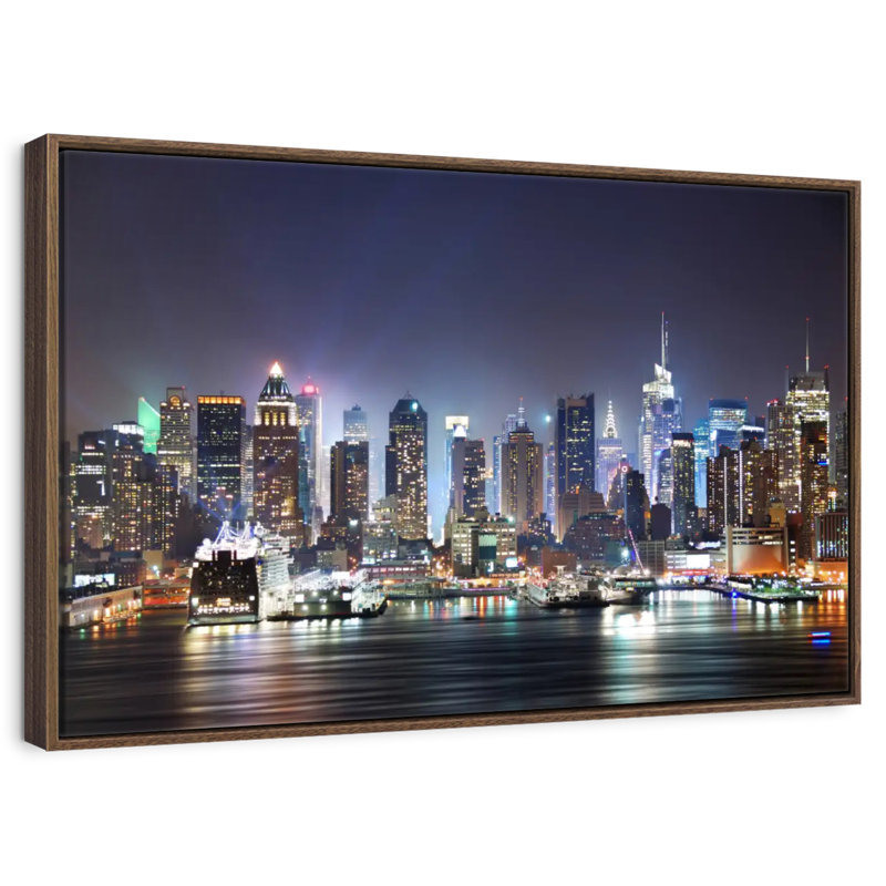 Veilleuses de New York, 19 po x 13 po, Cadre flottant noyer