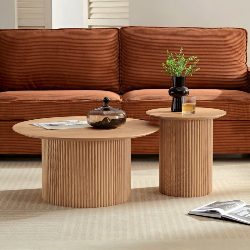 17.71 Inch Round Fluted Side Table Circle Small Accent Table   Mid Century  Circle Bedside Table