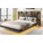Floating Queen Bed Frame with LED Light and Bookcase Storage Headboard Queen Size Upholstered