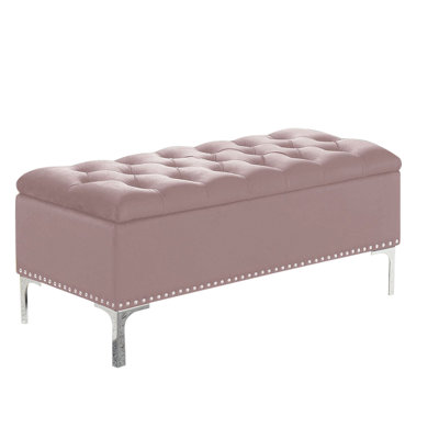Marijona Pink Velvet Storage Bench With Metal Legs by Mercer41