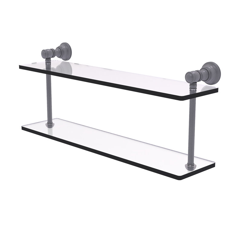 Freyja 2 Piece Glass Tiered Shelf, Matte Gray, 5.6" H x 22" W x 9.2" D