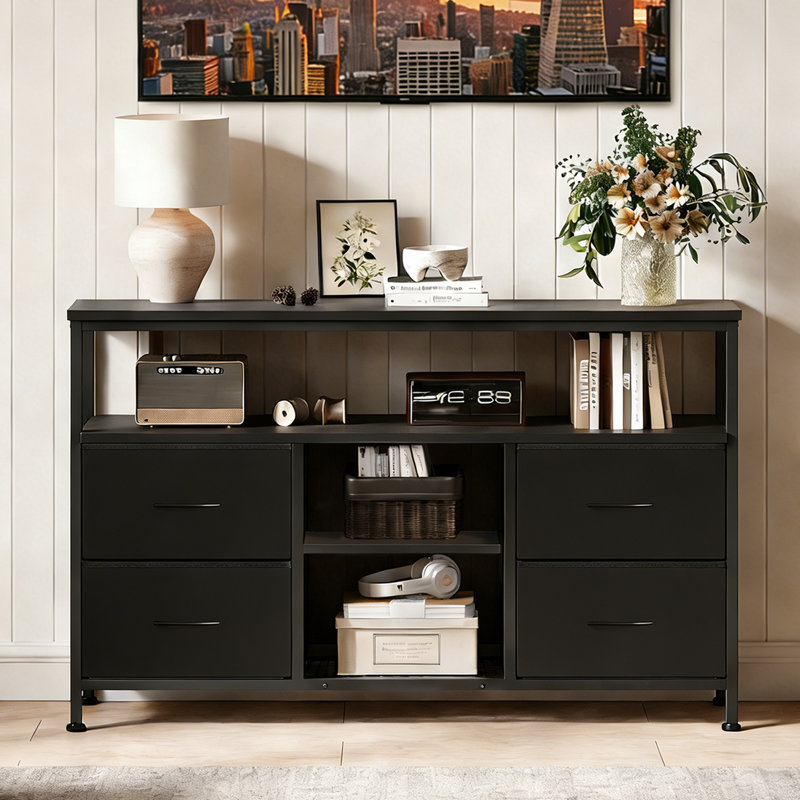 Tv Stand For Tvs Up To 48'' With Led Lights, Charging Station & Spacious Storage, Black