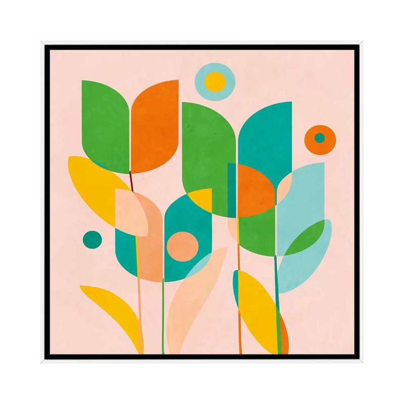 «Circles Shapes Tulips» par Ana Rut Bré - impression d'art graphique, H 37 po x l 37 po x P 1,5 po, Toile blanche encadrée