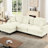 3 - Seater L Shaped Sectional Couch In Beige White, Mid Century, Chenille, Flared Arms, And Detachable Skirts, Spindle Legs Century Three With Legs, Ruffles Pleats White-293487782