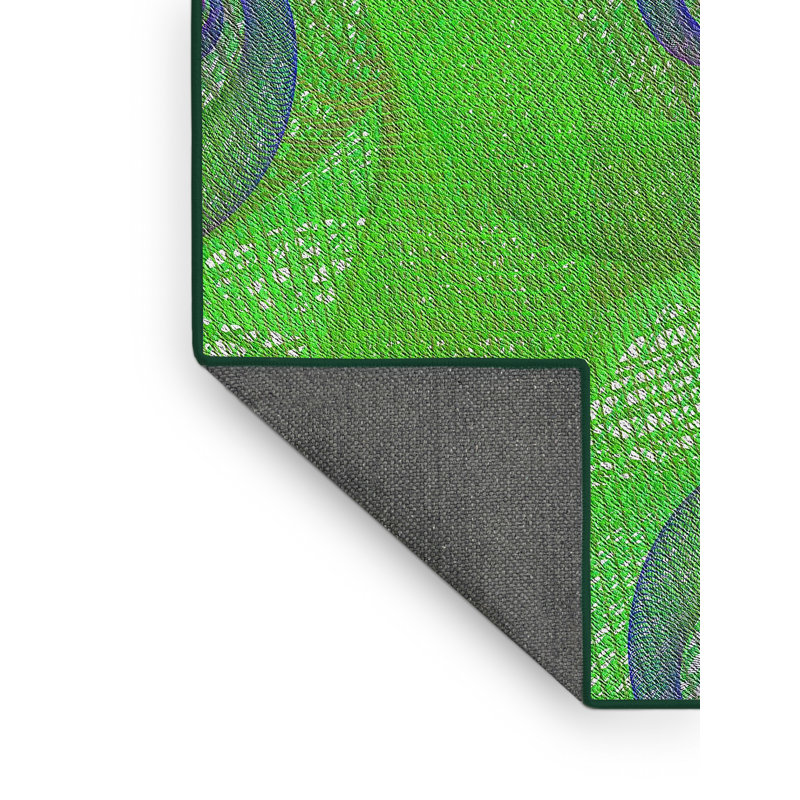 Laine tissée à la machine abstraite et polyester vert/jaune Tapis décoratif, Rectangle 5 pi x 7 pi