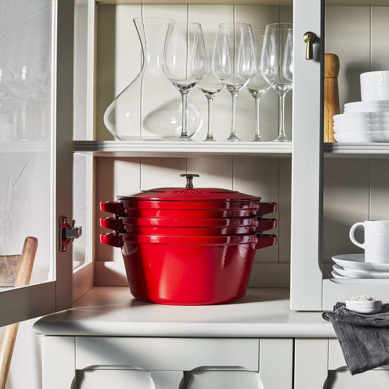 Staub Cast Iron 4-Pc Stackable Set, Cherry